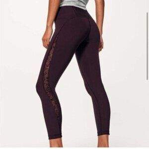 Lululemon Purple & Black Floral Rare Meant To Move Tight 25" Leggings Size 2